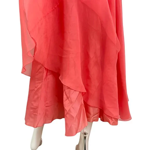 Vintage Dress1980s Special Occasion Chiffon Flair Skirt Flamingo Color Medium - Picture 3 of 7
